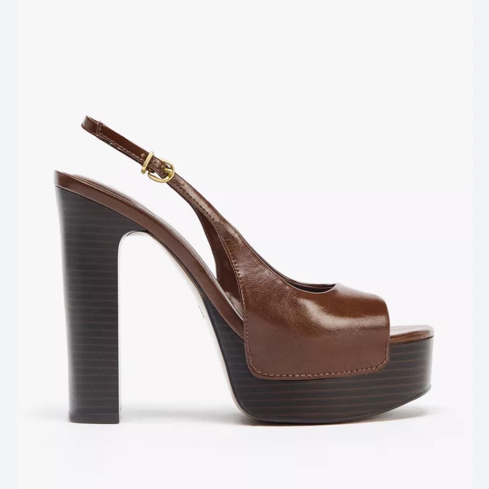 Zara brown sling back platform heel - Picture 3 of 11